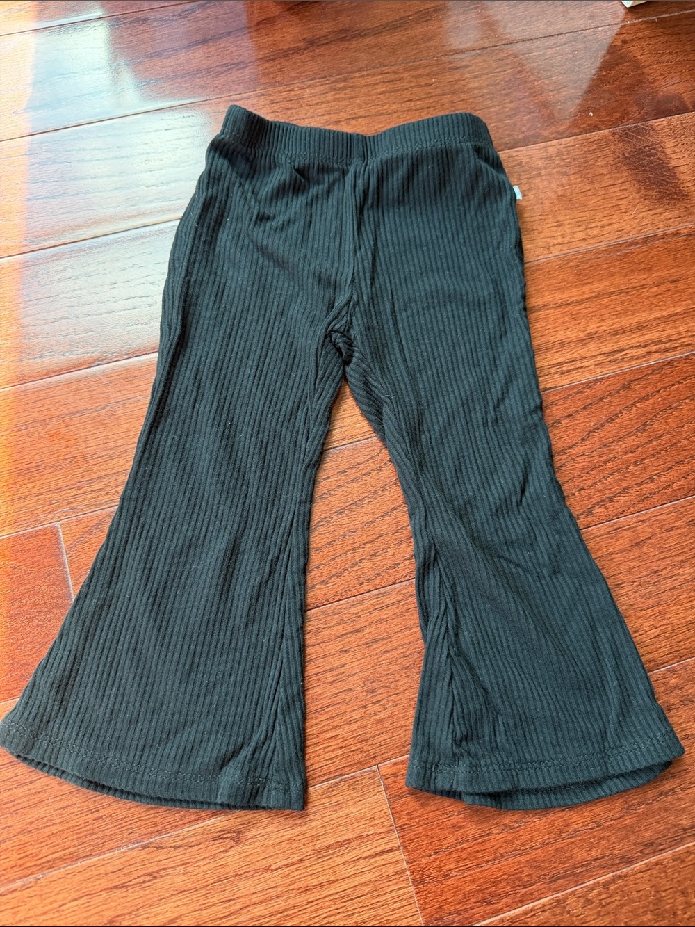 Posh Peanut Black Ribbed Flare Leggings for Kids